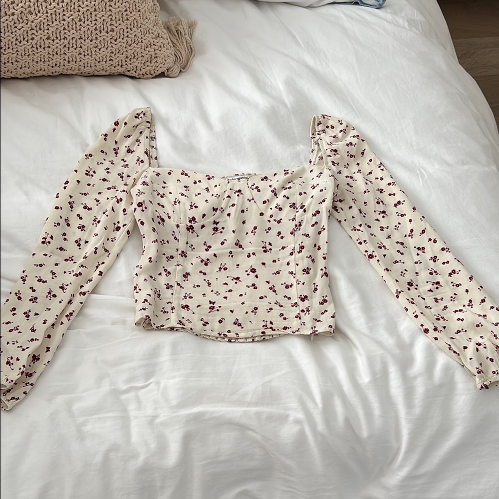 Reformation Reign Top Cream Long Sleeve Crop Blouse - Picture 3 of 6